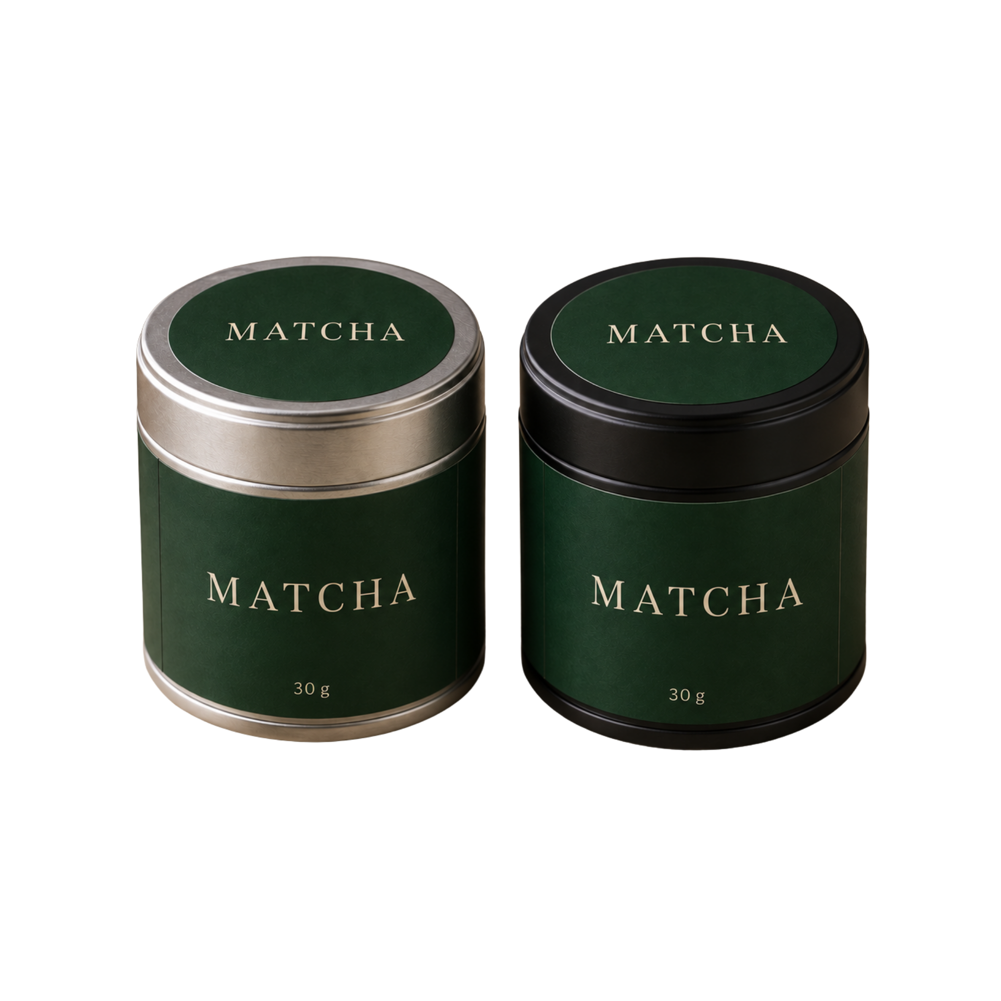 OEM and private label matcha packaging — tins and pouches with applied labels